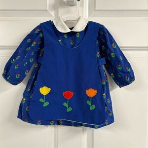 Vintage Smock Dress Tulips Spring Easter Size 2T Cottage Core Cottagecore
